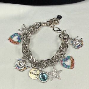 SASSY JONES Silver Multi-Charm Rainbow Heart & Star Charm Bracelet